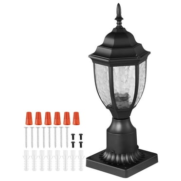 KFFKFF Outdoor Post Light Set of 2, Dawn to Dusk Functionality, 15.35 inches, Weatherproof Pole Light with 3.5 inches Pier Mount Base and Glass Shade, Resistant to Lightning