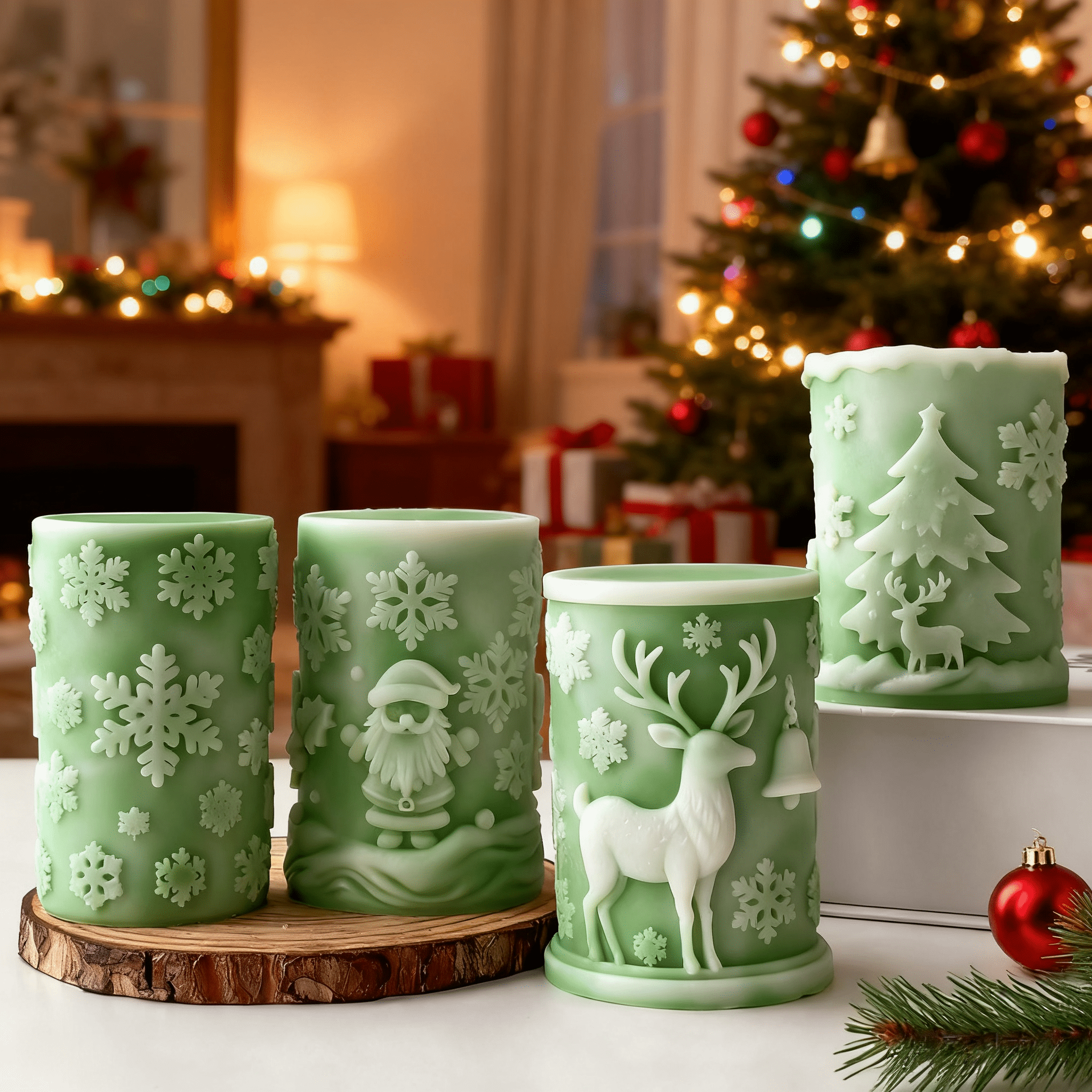 JDH silicone 3PCS Christmas Candle Molds Christmas Decorations And Ornaments Silicone Mold DIY Christmas Snowflake Cylinder Aromatherapy Candle for DIY Home Decoration Supplies