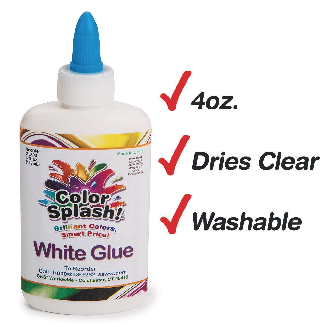 S&S Worldwide Color Splash! Liquid White Glue, 4-oz. High-Quality