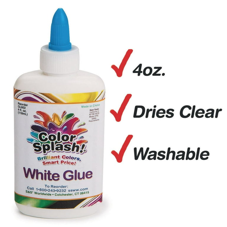 S&S Worldwide Color Splash! Liquid White Glue, 4-oz. High-Quality Craft  Formula, All-Purpose Glue Adheres Perfectly To Paper, Wood, Leather &  Fabric. Dries Clear, Washable. Non-toxic. 4-oz Pack of 12. 