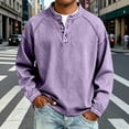 thumbnail image 2 of Daiosportswear Men's Vintage Henley Shirts Classic Long Sleeve Button Shirts Solid Color Casual Distressed Acid Washed Tops Purple XXL, 2 of 6