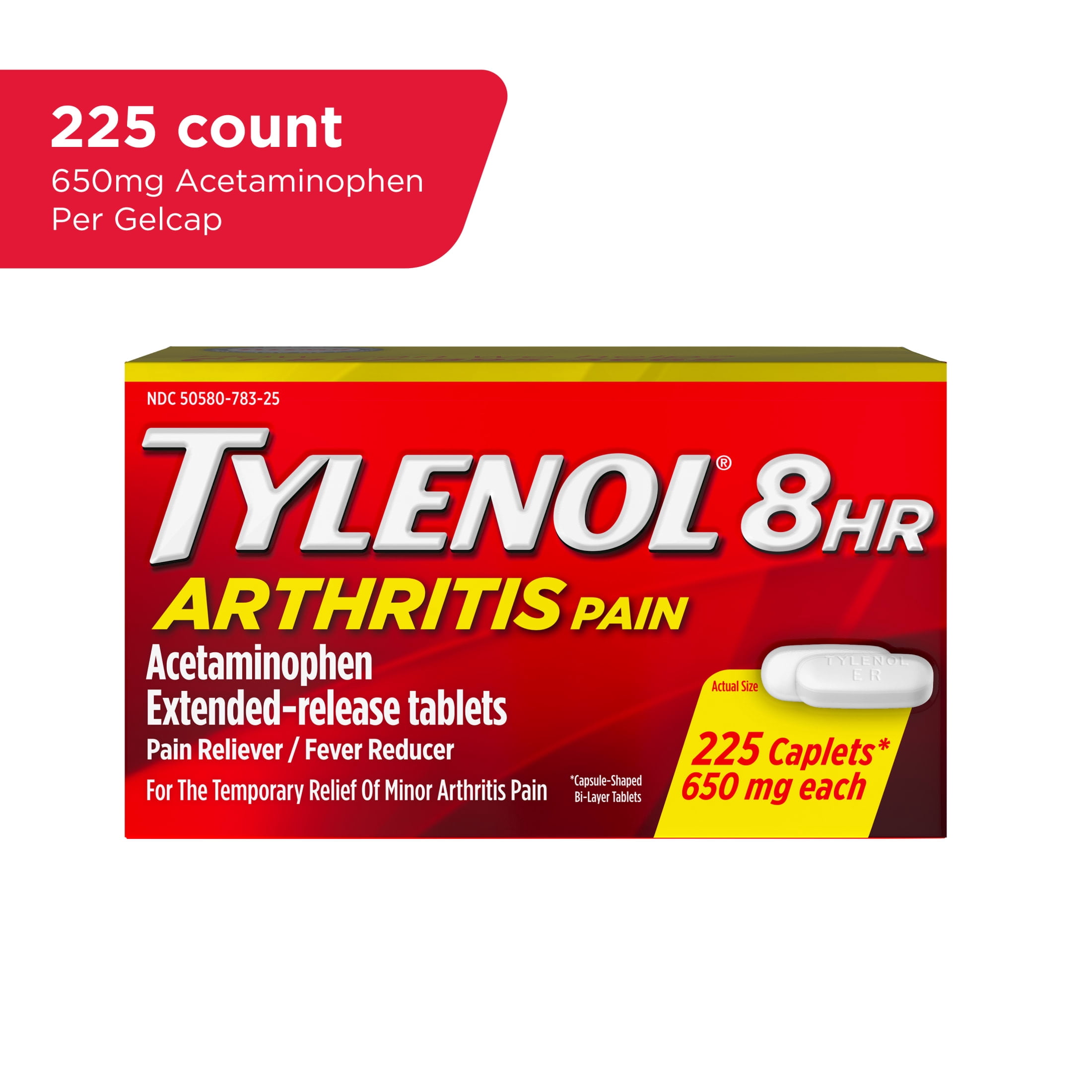 Tylenol 8 Hour Arthritis for Fast Pain Relief, Acetaminophen 650 mg Extended Release, 225 Count