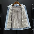 thumbnail image 5 of YODETEY Men Casual Denim Jacket and Velvet Stand-Collar Single-Breasted Jacket Coat Light blue 16(XXXXXL), 5 of 9