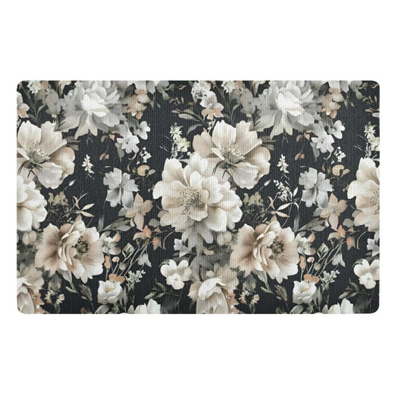 Elegant Floral on Black Floor Door Mat Outdoor Indoor for Home Entrance Welcome Mats 32"x20"