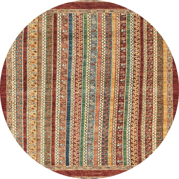 Ahgly Company Machine Washable Indoor Round Abstract Fall Leaf Brown Green Area Rugs, 5' Round