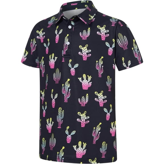Boys Tshirts Polo Shirt Tee with Crewneck Short Sleeve Graphic Print Buttons for Casual Wear Boys' Tops Tees Shirts Black 3 Years-4 Years