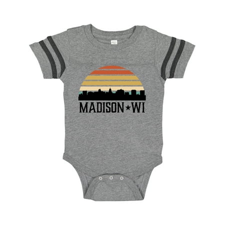 

Inktastic Madison Wisconsin Skyline Retro Sunset Gift Baby Boy or Baby Girl Bodysuit