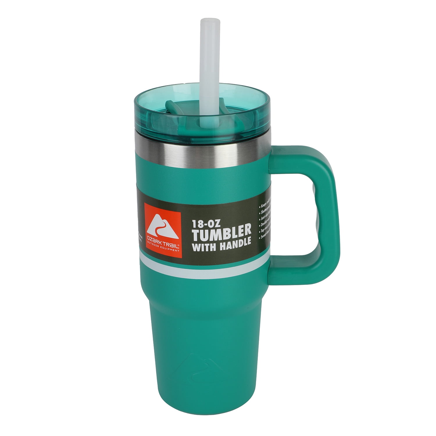 Ozark Trail 18 oz Tumbler with Handle, Stripe Serrano Pepper