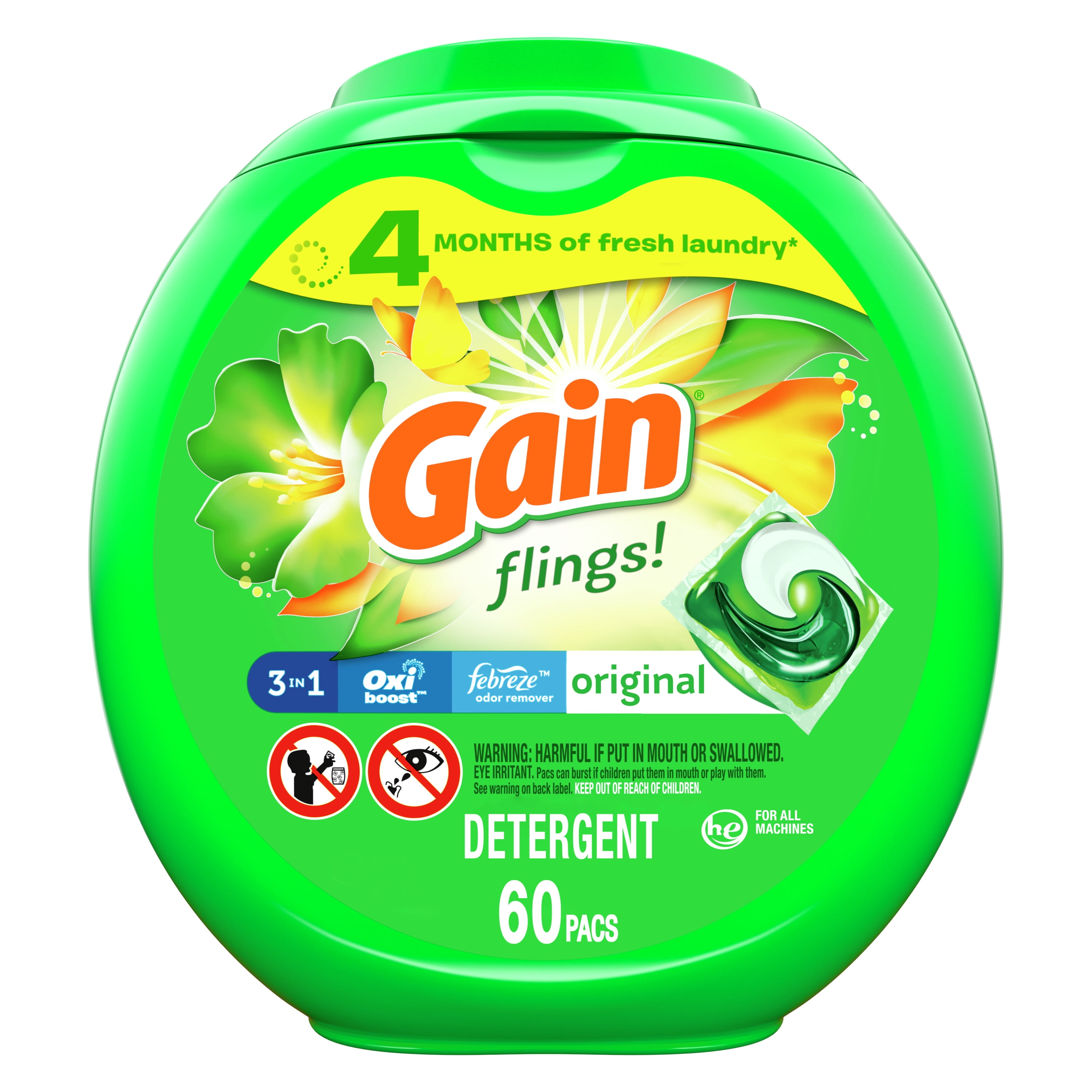 Gain Flings Original Laundry Detergent Pacs, 60 Count