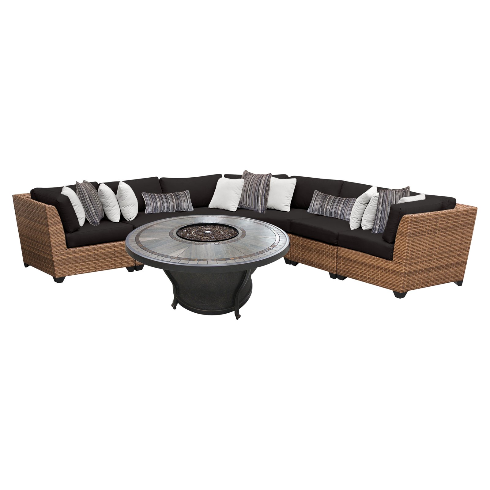 TK Classics Laguna Angled Wicker Set with Huntington Fire Pit Table