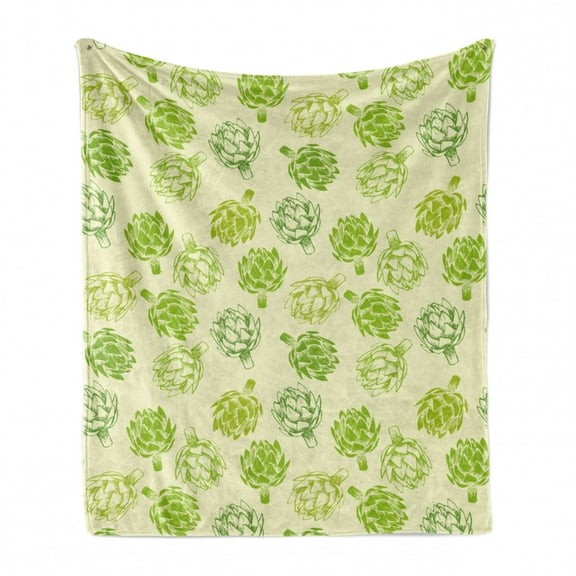 Artichoke Soft Flannel Fleece Blanket, Hand Drawn Fresh Vegetable Sketch Tasty Natural Food Organic Eats Artwork Print, Cozy Plush for Indoor and Outdoor Use, 50" x 70", Lime Green, by Ambesonne