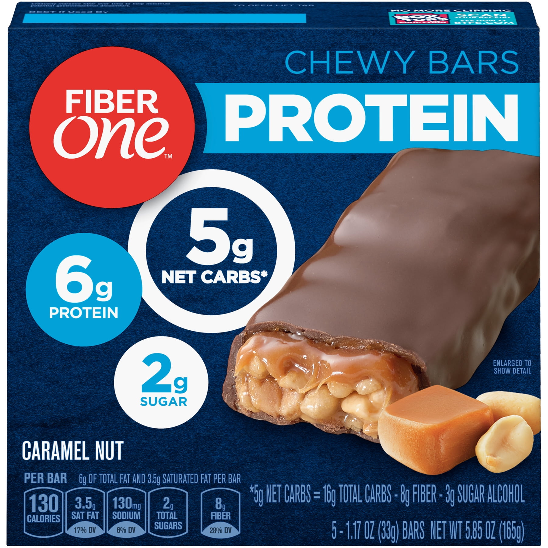 Fiber One Protein Bar, Caramel Nut Chewy Bars, 5 ct.