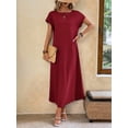 thumbnail image 3 of Burgundy Solid Batwing Sleeve Maxi Casual Dress For Women Summer, 3 of 5