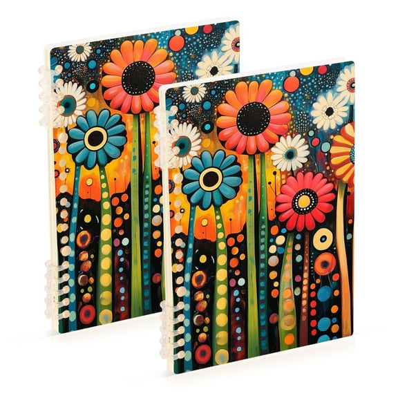 FORMRS 1-Subject Spiral Notebook 8" x 5" College Ruled 60 Refillable Sheet, 2 Pack, Red Colorful Flowers with Dots
