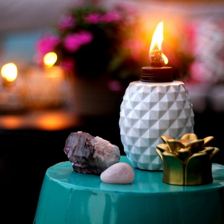 Outdoor Table Top Torch - TIKI® Brand 6.5-Inch 3-pk Pineapple Paradise Glass Table Torch White/Gold