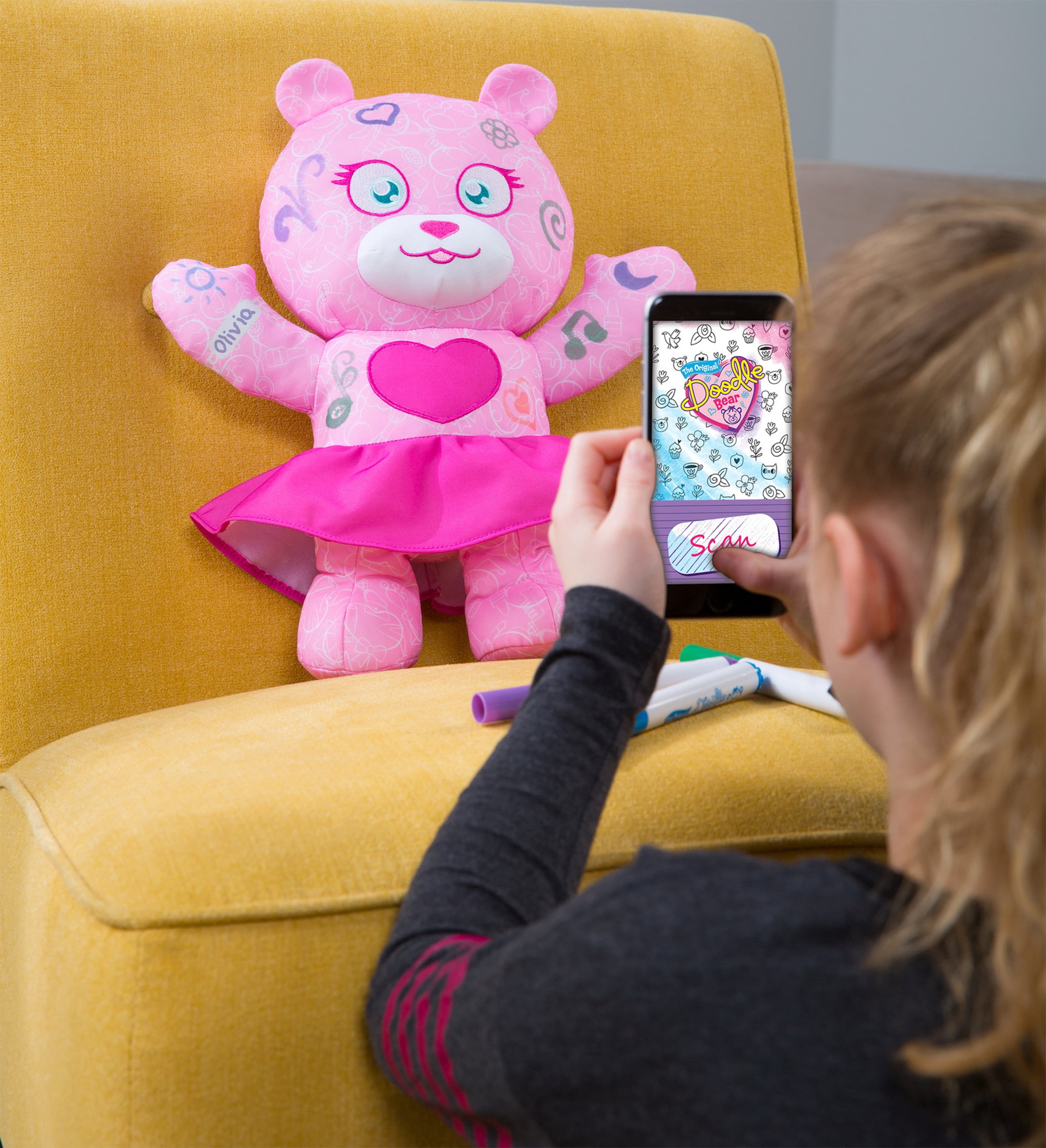 The Original Doodle Bear 14 Inch Plush Bear with 3 Washable Markers - Fashion Bear