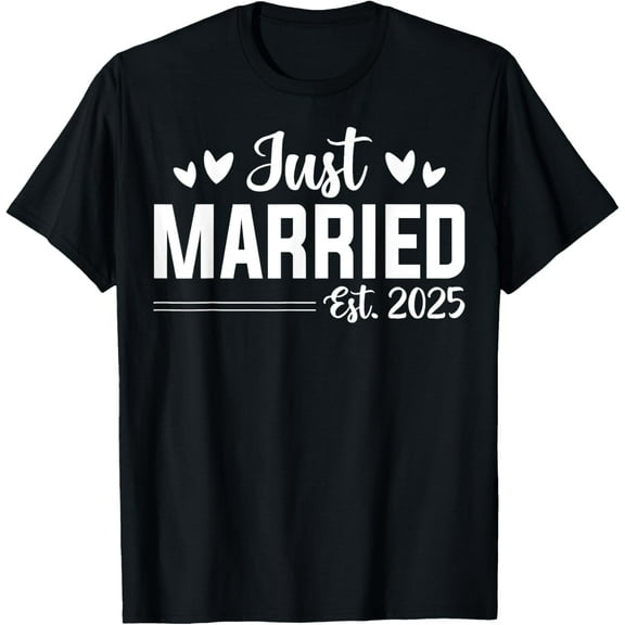 Just Married 2025 Honeymoon Wedding Couples Fiancee T-Shirt