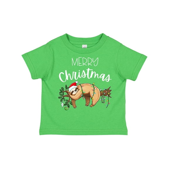 Inktastic Merry Christmas Cute Sloth with Santa Hat and Lights Boys or Girls Toddler T-Shirt