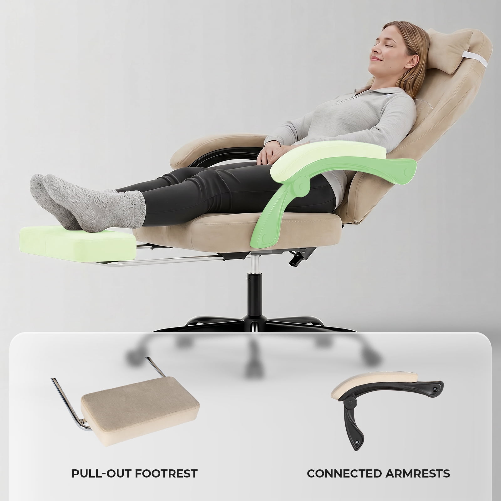 Gaming Chair 49.21 Inch, Ergonomic Computer Chair with Massage Lumbar Support and Adjustable Height, Video Gamer Chair for Office and Gaming, Beige
