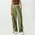 thumbnail image 2 of IROINNID Discount Women's Cargo Pants Solid Sports Wide Leg High Waist Loose Fit Casual Pants with Pockets,Green, 2 of 9