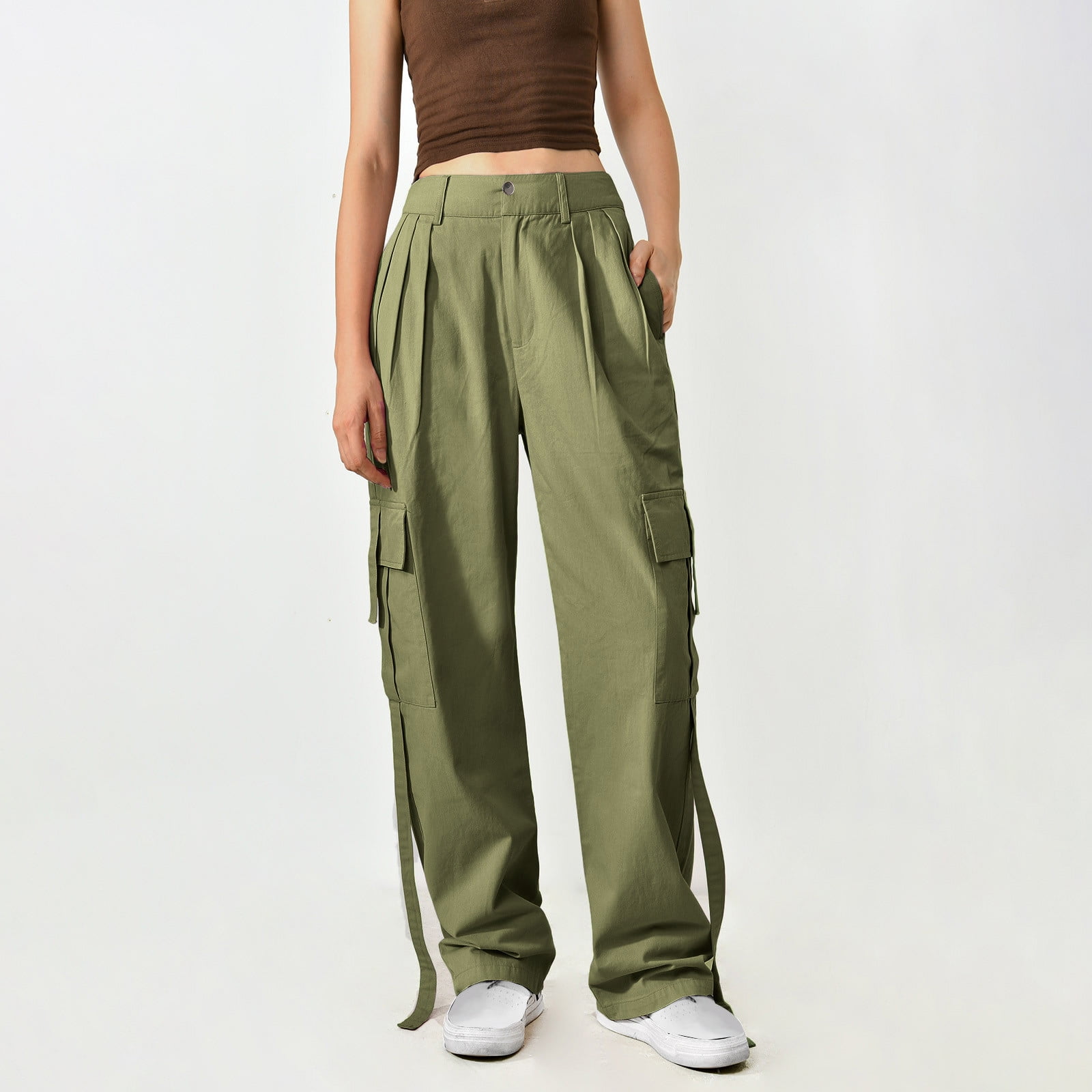 Xysaqa High Waist Baggy Cargo Pants for Women Multi Pocket Relaxed