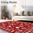 thumbnail image 2 of ODIKA 3'x5' Machine Washable Non-Slip Area Rug, Nordic Sleigh Ride Featuring Interlocking Snowflakes and Merry Trees High Traffic Rug, Red, 746432, 2 of 7