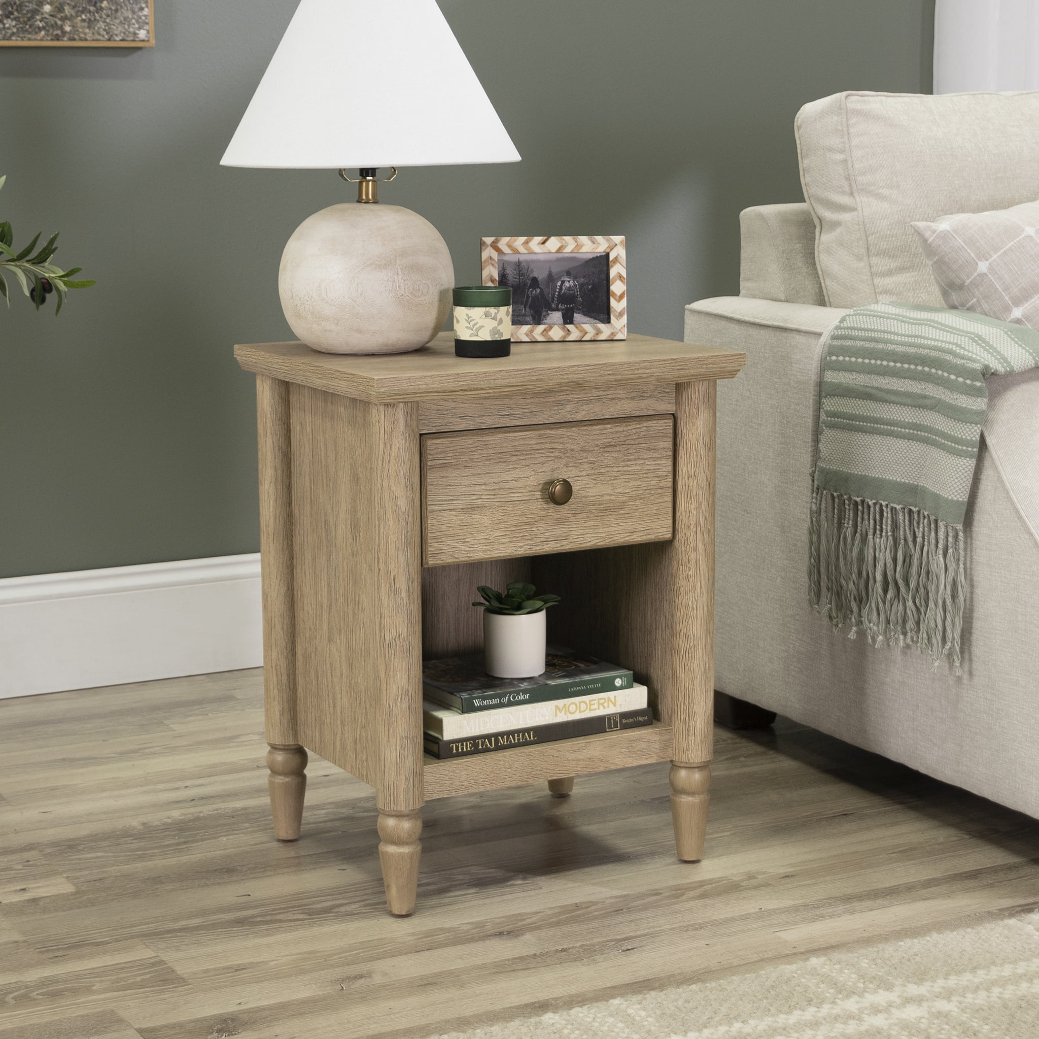 My Texas House Monroe 1 Drawer Nightstand, with USB, Brushed Oak Finish