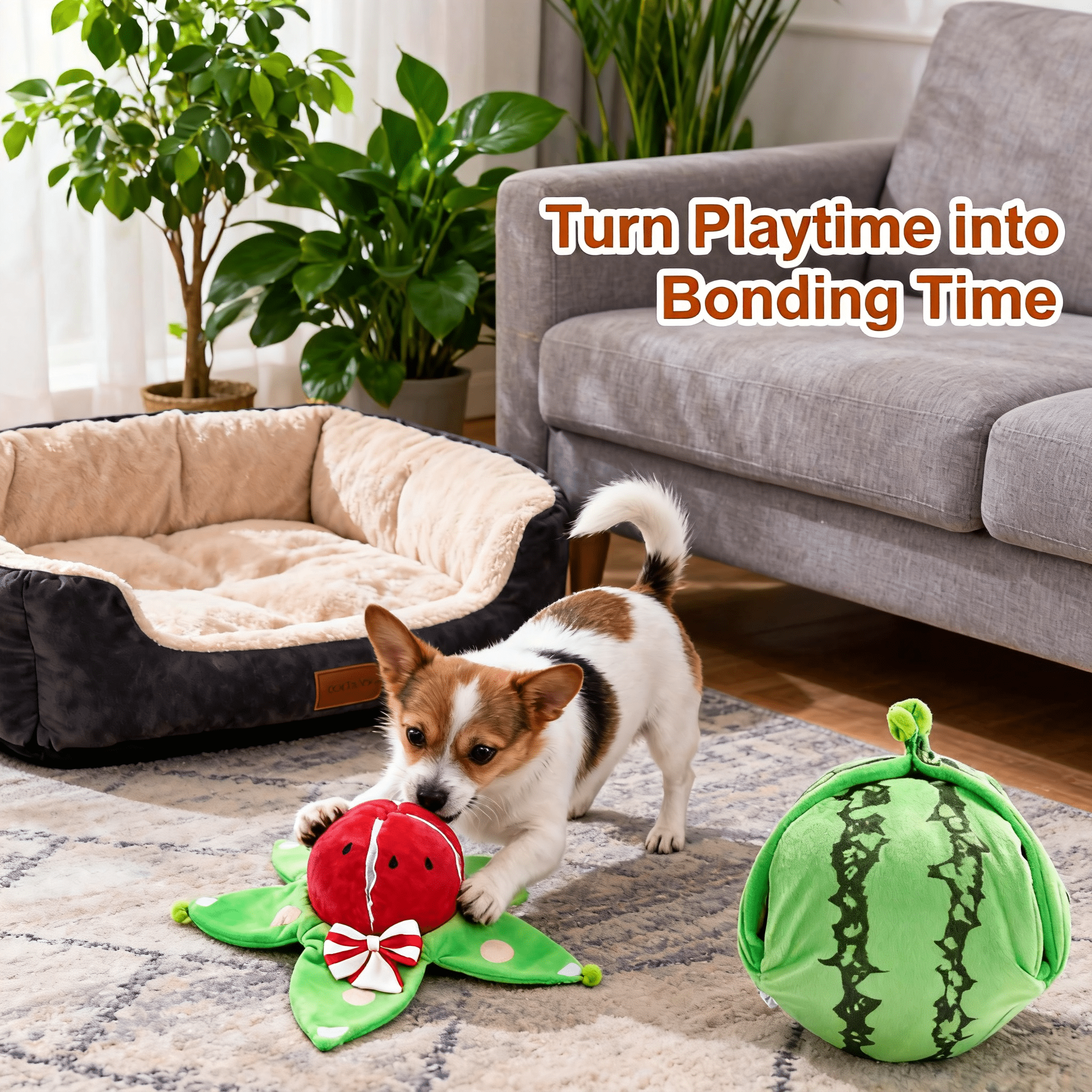 Interactive Plush Dog Toys Hide and Seek Dog Toy, 5-in-1 Orange Watermelon Hide Plush Toys, Dogs Enrichment Toy, Interactive Puzzle Foraging Mat, Feeding Game Pet Small Medium Dogs
