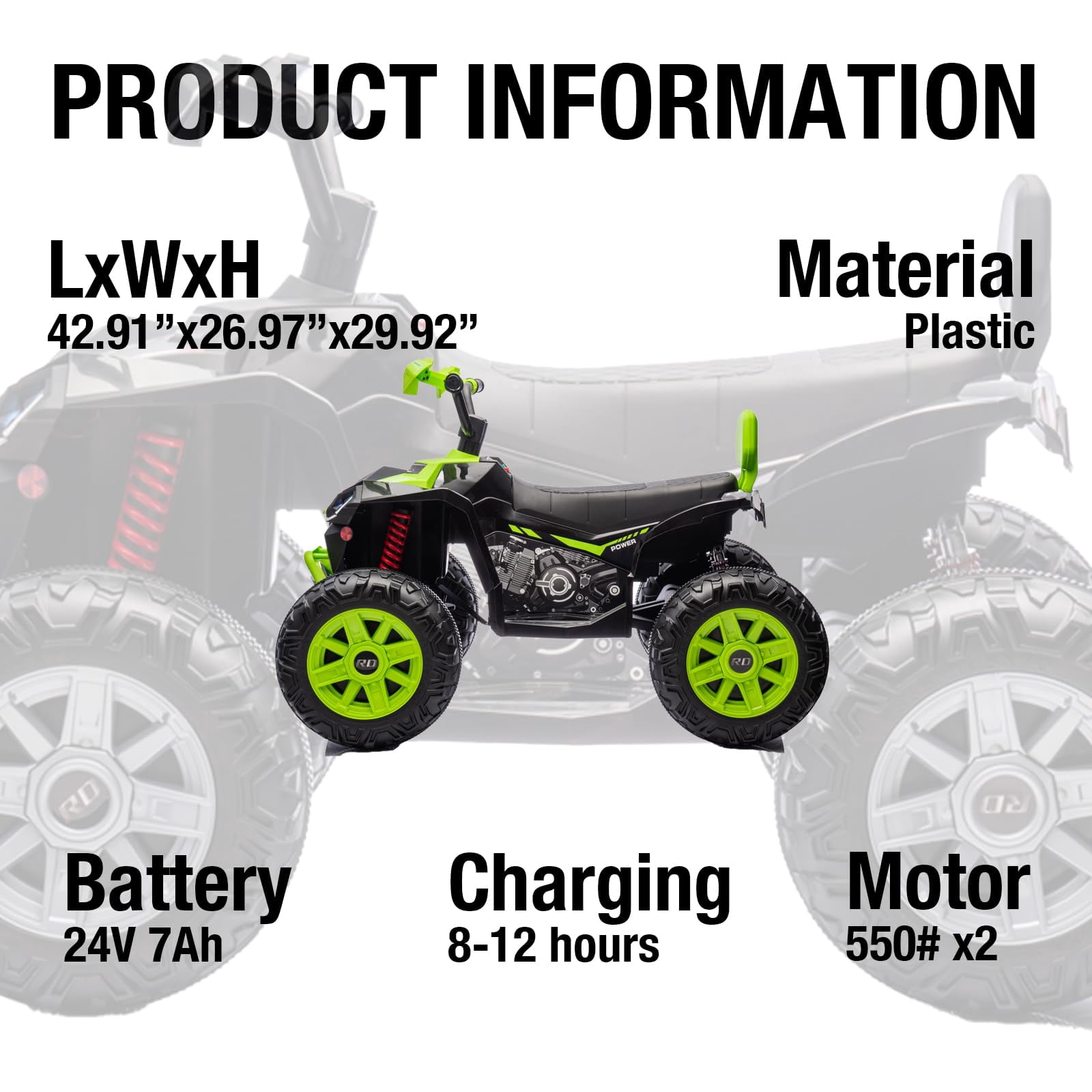 Litake 24V 2 Seater Electric ATV, Electric Car for Kids, Four-Wheeled Dirt Quad Car with Powerful Motor Off-Road Vehicle Electric Kids ATV with High Low Speed, Ride On ATV for Older Boys and Girls