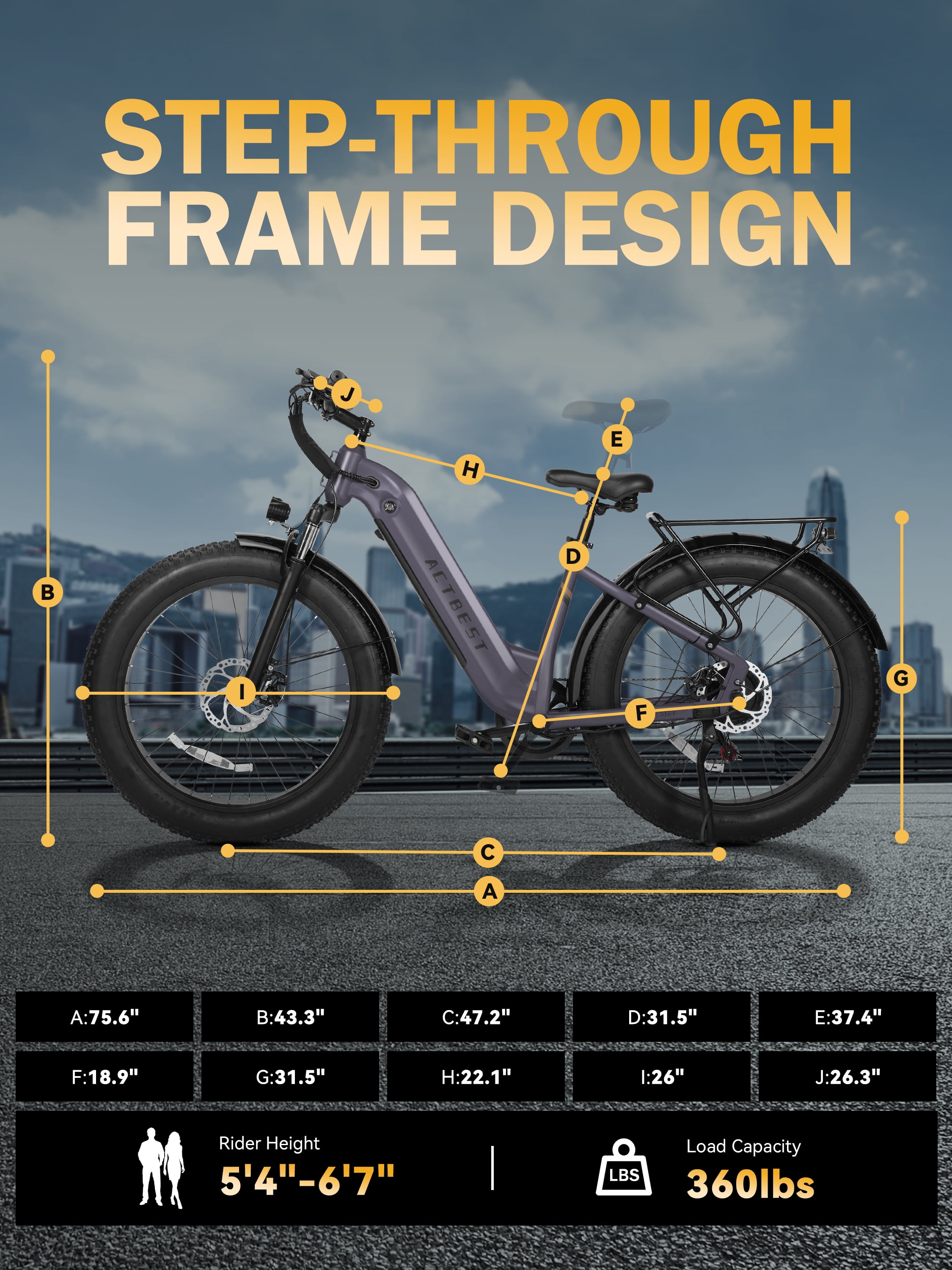 Electric Bike for Adults Peak 750W 20MPH Brushless Motor,48V Electric Mountain Bikes, 26"×4 Fat Tires Ebike,7 Speed (Purple)