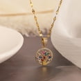 thumbnail image 4 of 18K Gold Plated Tree of Life Pendant Necklace for Women Men | Gold Cubic Zirconia Inlay Life Tree Pendant Necklace | Figaro Chain Necklace, 4 of 6