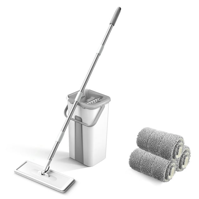 Trapeador de microfibra con balde Limpieza de piso Exprimir Trapeador de piso manos libres Almohadil Tomshoo Almohadillas de fregona 3PCS