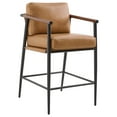 thumbnail image 5 of Spruce & Spring Mid-Century Modern Counter Stool Set with Wood Armrests and Cushioned Sling Seat Set of 2, Cognac Faux Leather, 5 of 11