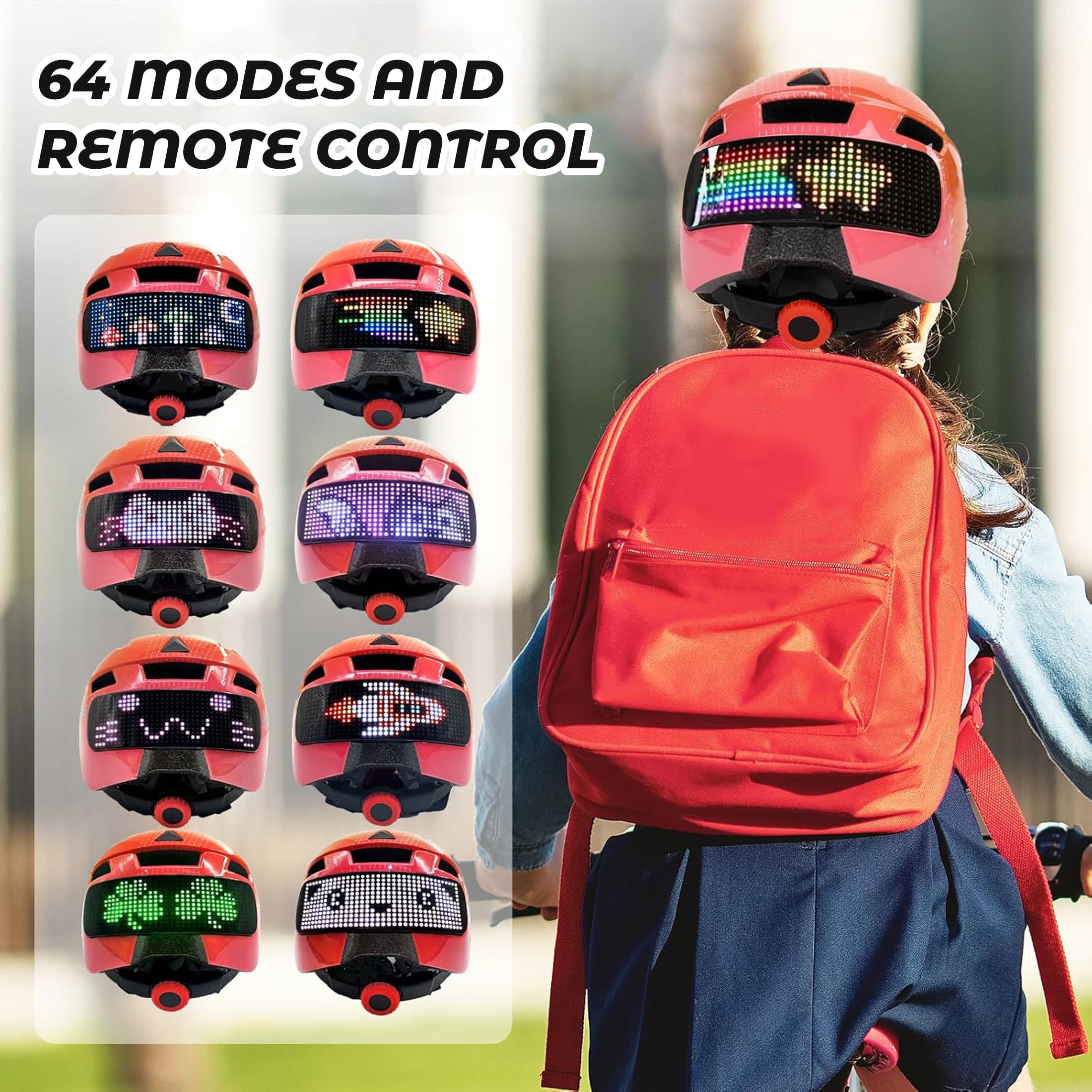 Kids Bike Helmet with LED Display & Remote Control, 64 Light Patterns, Turn & Stop Signals, Multi-Sport Helmet for Toddler & Youth Ages 3-14, Safe for Boys Girls Bicycle Scooter Mountain Bike