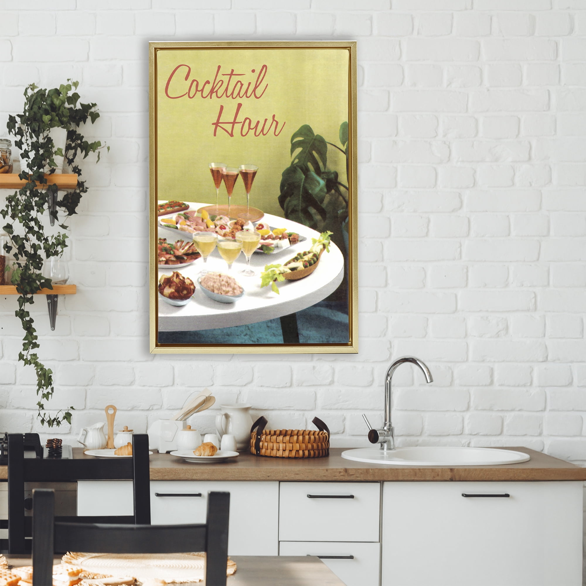 Stupell Industries Cocktail Hour Table Spread Gold Framed Floater Canvas Wall Art, design by Tim Wright
