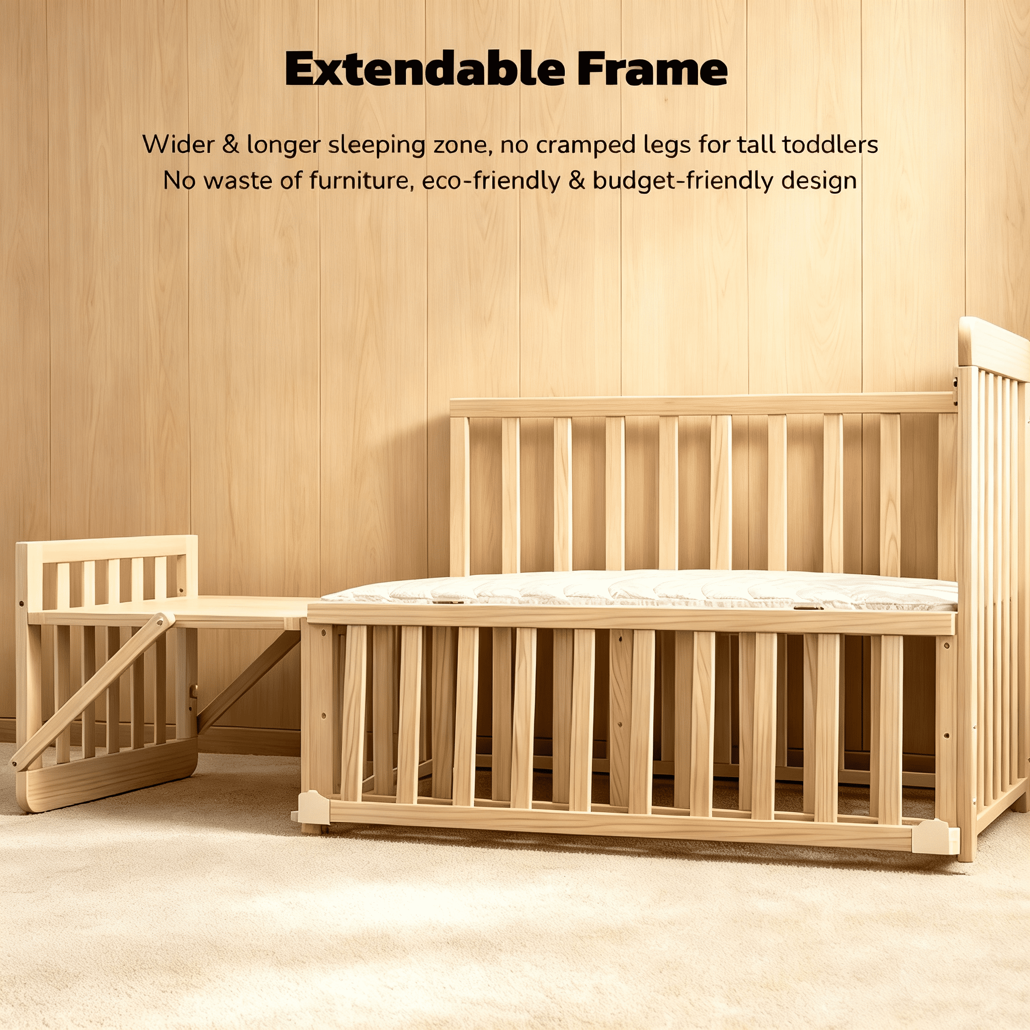 Solid Wood Baby Crib with Rocking Bassinet Function, Adjustable Height, 360° Wheels, Attached Changing Station, Convertible Bedside Sleeper for Nursery