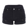 thumbnail image 3 of IDALL Jean Shorts Workout Shorts Women Denim Shorts Low Rise Ripped Stretchy Jeans Shorts Cuffed Hem Denim Shorts Booty Shorts for Women Black S, 3 of 4