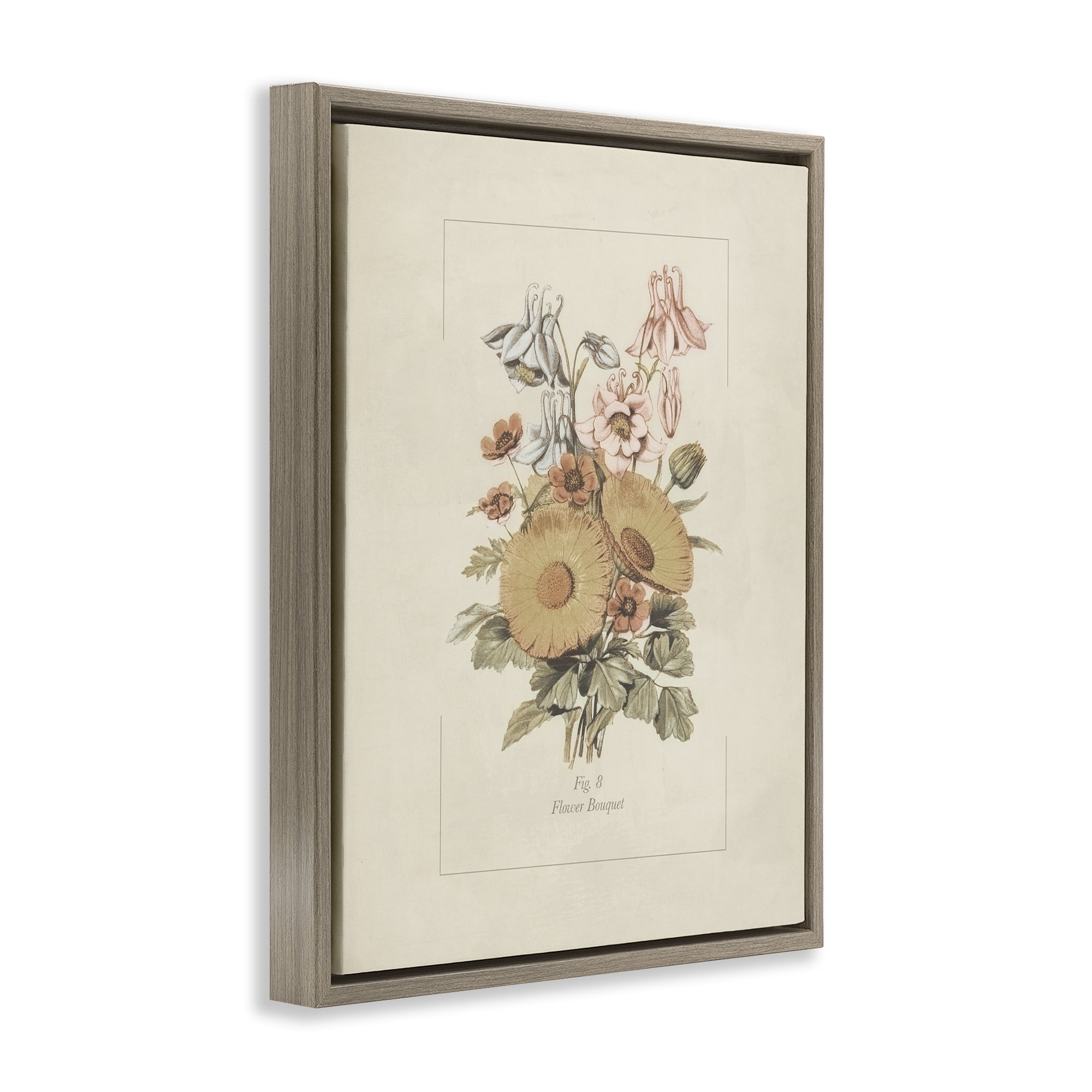 Stupell Industries Flower Bouquet Vintage Garden Brown Framed Floater Canvas Wall Art, design by Dan Meneely