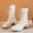 White, variant on Herrnalise Women's Fashion Lace Leather Boots Square Head Thick Heel Strap Casual Booties clearance under 10