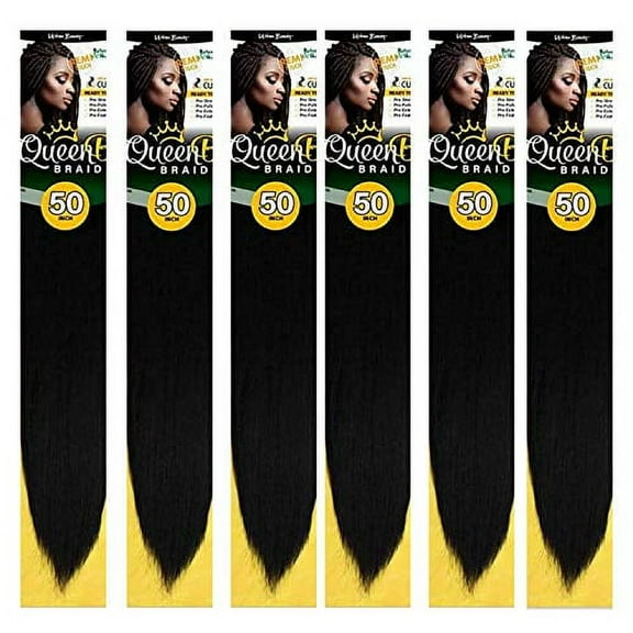 Queen B Braiding Hair Pre Stretched 50" Color 1B (6 packs)