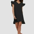 thumbnail image 2 of Women's Summer Casual Dress V Neck Flutter Sleeve Ruffle Hem Comfortable Breathable Flowy Party Everyday Wear Stylish Lightweight Dress Womens Casual Trendy Midi Dresses, 2 of 4