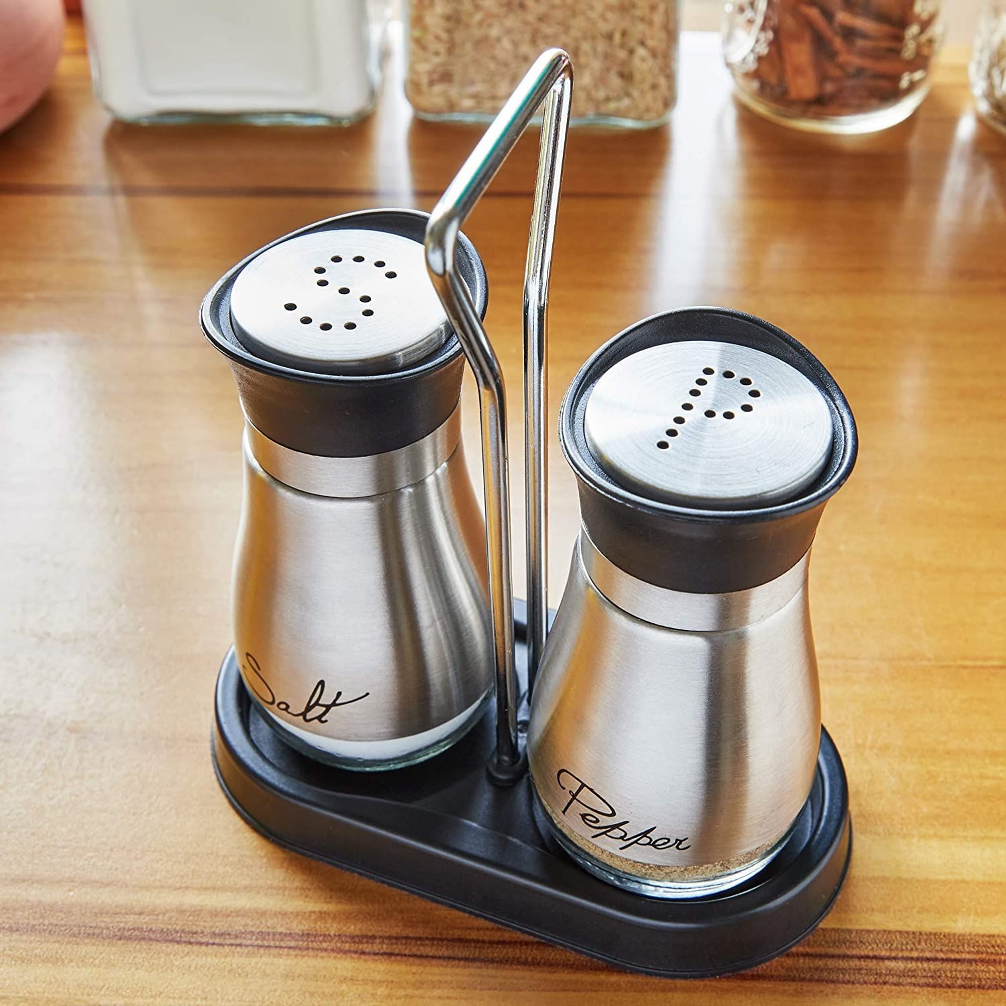 Arrozon Salt and Pepper Shakers Set,4 oz Glass Bottom Salt Pepper Shaker with Stainless Steel Lid for Kitchen Cooking Table, RV, Camp,BBQ Refillable