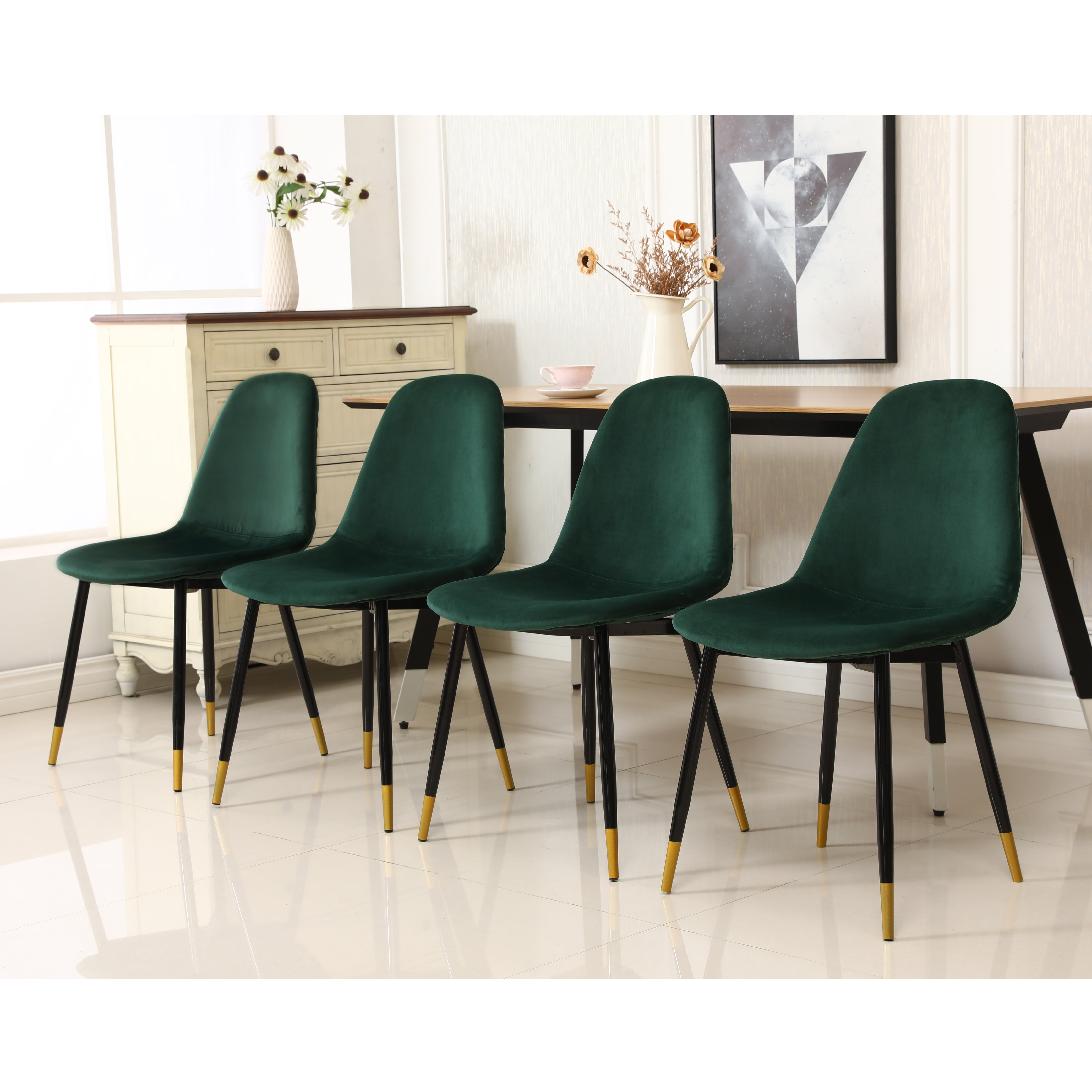 lassan contemporary fabric dining chairs set of 4 green  walmart