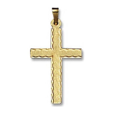 Brilliance Fine Jewelry 14 KT Yellow Gold Florentine Cross with Rippled Edges Design Religious Pendant