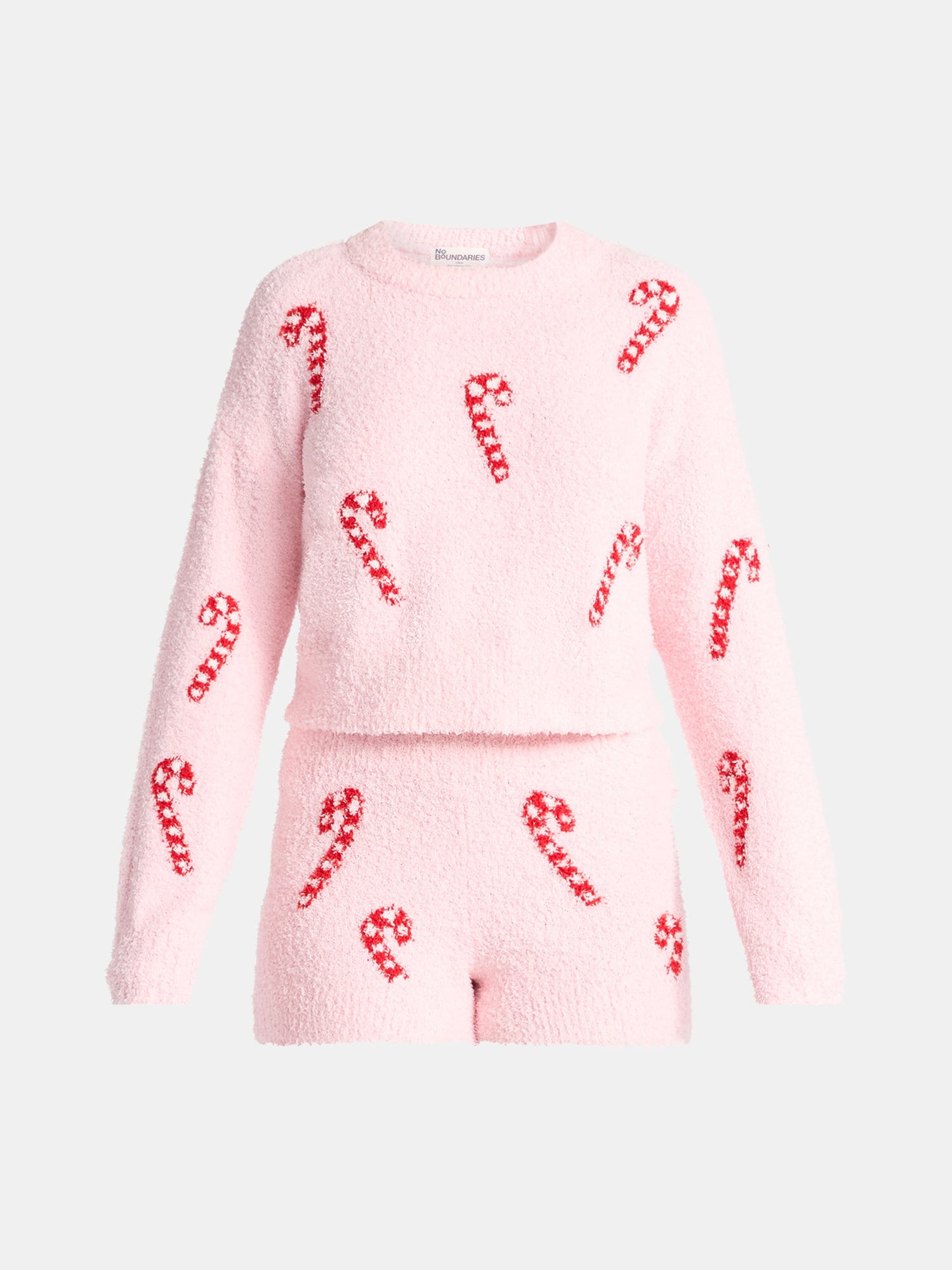 No Boundaries Christmas Plush Sweater and Shorts Set, 2-Piece, Women’s