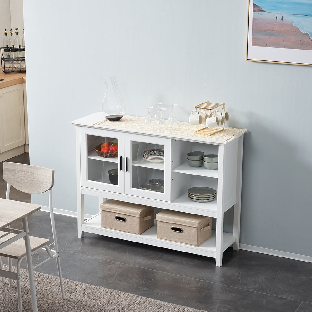 Kadyn Storage Sideboard Buffet Cabinet, Kitchen Storage Cabinet with Double Doors and Double Inner Compartments, Accent Storage Cabinet for Kitchen, White Kadyn Storage Sideboard Buffet Cabinet, Kitchen Storage Cabinet with Double Doors and Double Inner Compartments, Accent Storage Cabinet for Kitchen, White