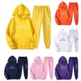 thumbnail image 1 of UPPADA 2 Piece Set for Women Casual Lounge Sets Hooded Sweatsuits Set 2 Piece Outfits Fall Spring Drawstring Sweatshirt and Wide Leg Sweatpants Tracksuit with Pockets Yellow,L, 1 of 3