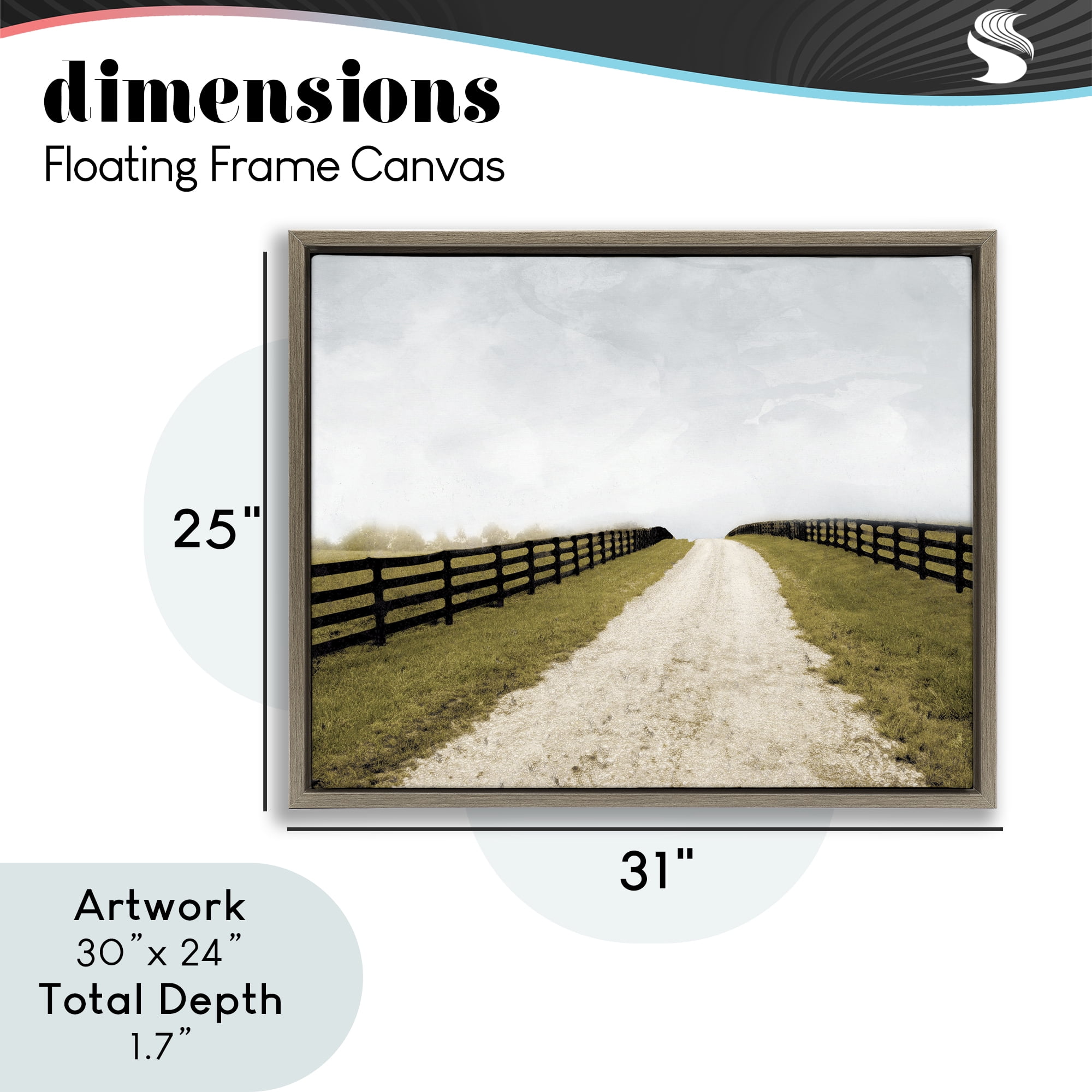 Stupell Industries Fenced Countryside Lane Brown Framed Floater Canvas Wall Art, design by Ynon Mabat