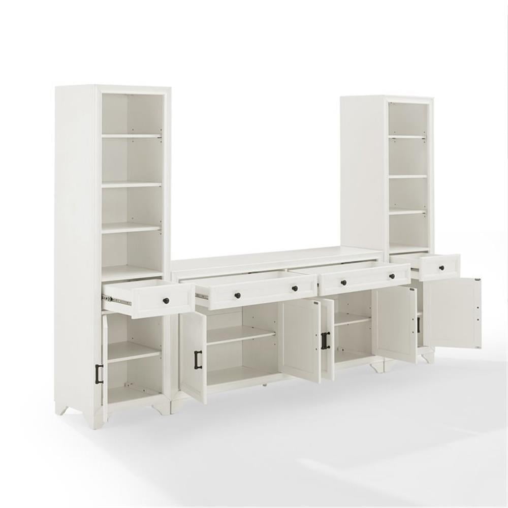 Crosley Furniture Tara 3PC Entertainment Center/Sideboard and Bookcases in White