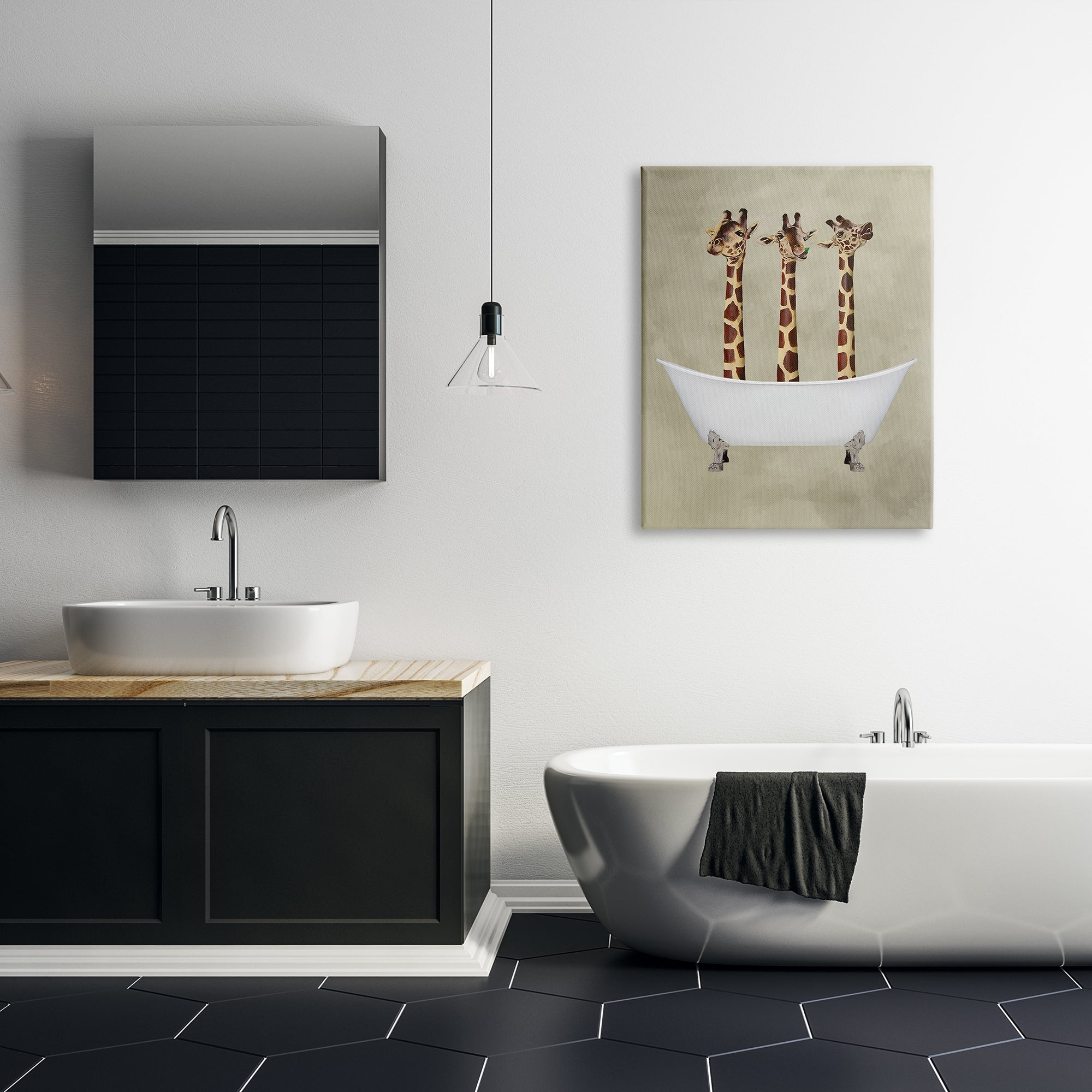 The Stupell Home Decor Collection Three Giraffes In A Bathtub Canvas Wall Art
